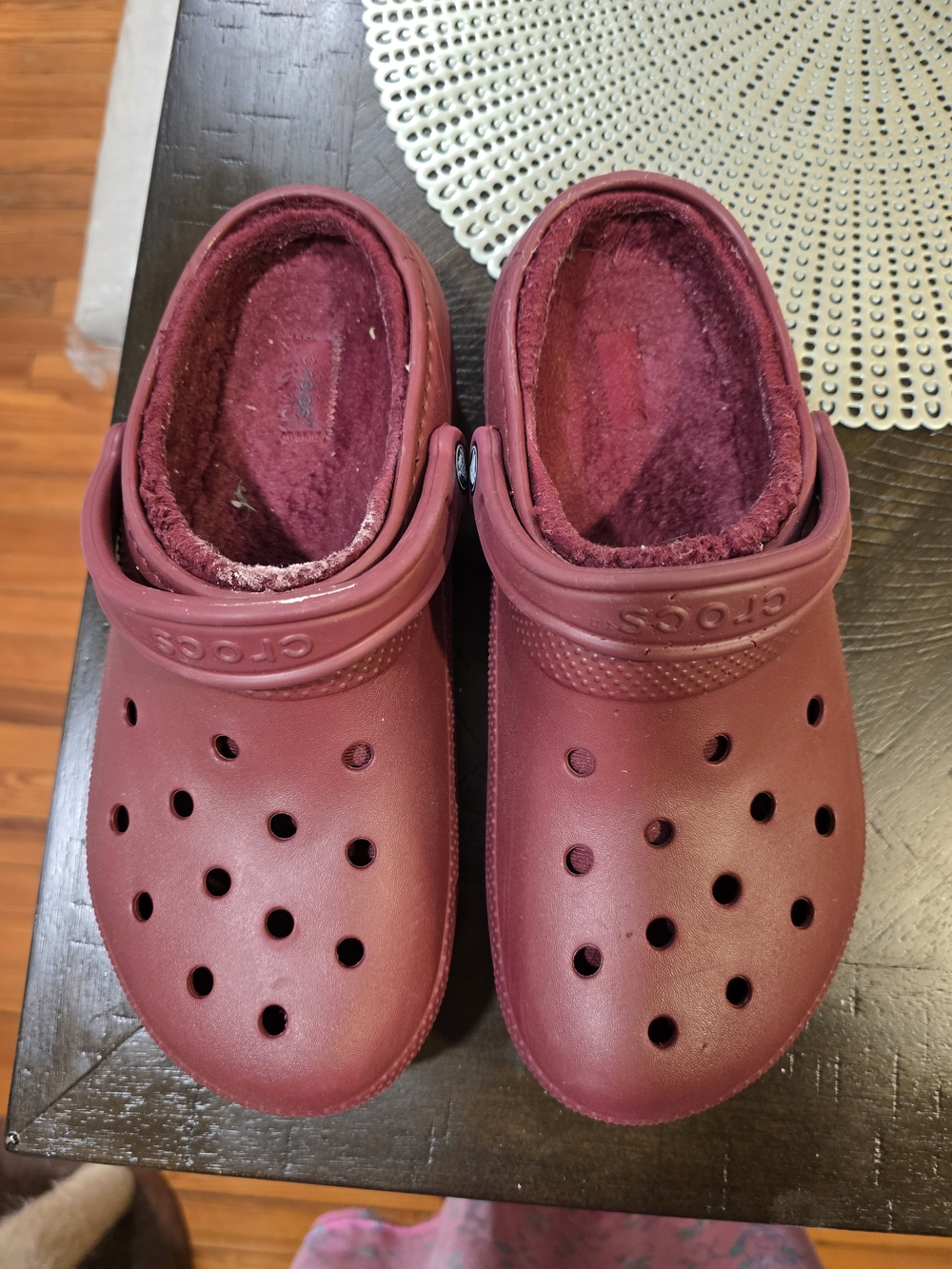 CROCS Burgundy Fleece-Lined Classic Clog - Picture 2 of 4
